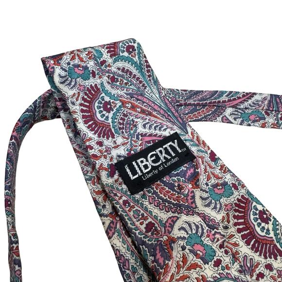 Liberty of London Tie Vintage Paisley Print Cotton Made in USA Burgundy Teal - Picture 3 of 5